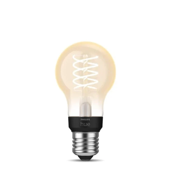 Sursa LED inteligenta Bec LED inteligent vintage decorativ Philips Hue Filament Bulb A60, Bluetooth, E27, 7W 40W, 550 lm, lumina calda 2100K