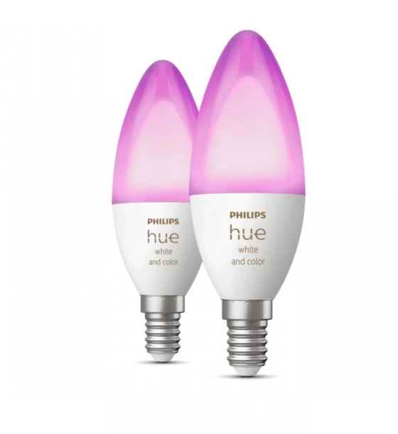 Sursa LED inteligenta 2 Becuri LED RGB inteligente Philips Hue B39, Bluetooth, E14, 4W 40W, 470 lm, lumina alba si color 2000-6500K