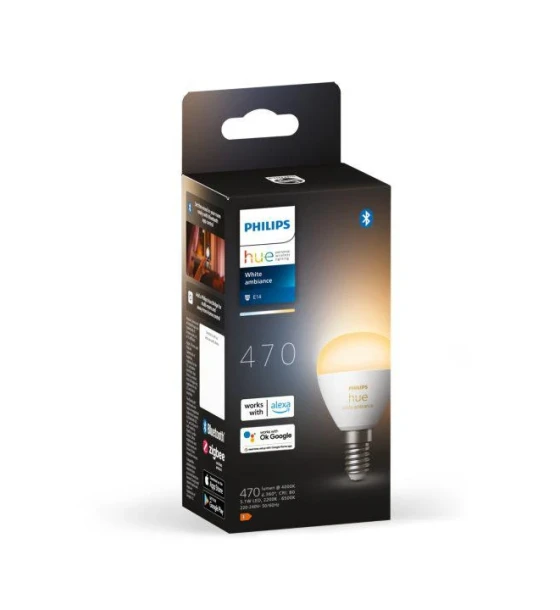 Sursa LED inteligenta Bec LED inteligent Philips Hue P45, Bluetooth, E14, 5.1W, 470 lm, luminaalba 2000-6500K