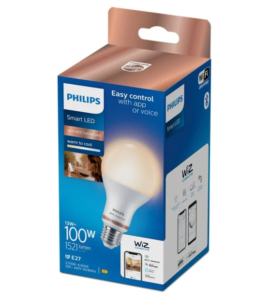 Sursa LED inteligenta Bec LED inteligent Philips Bulb A67, Wi-Fi, Bluetooth, E27, 13W 100W, 1521 lm, lumina alba 2700-6500K