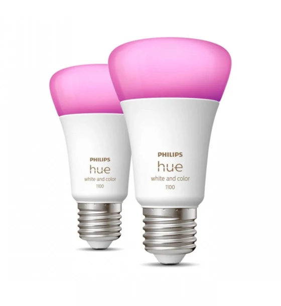 Sursa LED inteligenta 2 Becuri LED RGB inteligente Philips Hue A60, Bluetooth, E27, 9W 75W, 1100 lm, lumina alba si color 2000-6500K