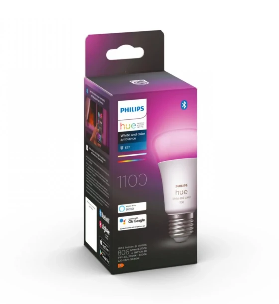 Sursa LED inteligenta Bec LED RGB inteligent Philips Hue A60, Bluetooth, E27, 9W 75W, 806 lm, lumina alba si color 2000-6500K