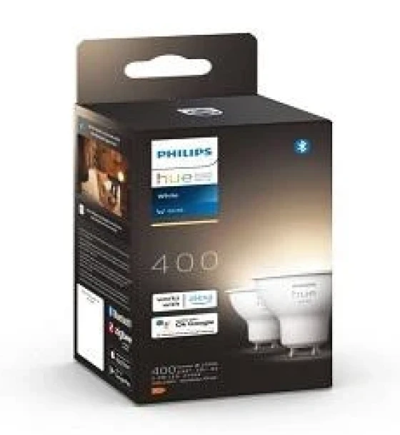 Sursa LED inteligenta 2 Becuri LED inteligente Philips Hue Spot, Bluetooth, GU10, 5.2W 57W, 400 lm, lumina calda 2700K