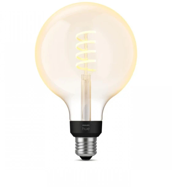Sursa LED inteligenta Bec LED inteligent vintage decorativ Philips Hue Filament Glob G125, Bluetooth, E27, 7W 40W, 550 lm, lumina alba 2200-4500K