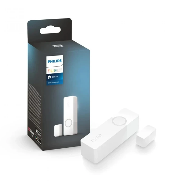 Accesoriu iluminat inteligent Senzor de contact Philips Hue Secure, Zigbee, automatizare lumini, montare usi/ferestre, IP20, 70x22x20mm, Alb, baterie CR2