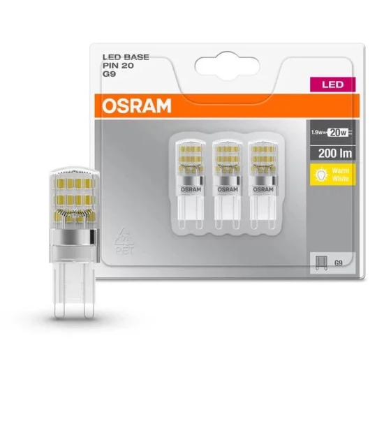 3 Becuri LED Osram Base PIN, G9, 1.9W 20W, 200 lm, lumina calda 2700K
