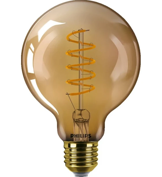 Bec LED vintage decorativ Philips Classic Gold Globe G93, EyeComfort, E27, 4W 25W, 250 lm, lumina calda 1800K, dimabil, cu filament