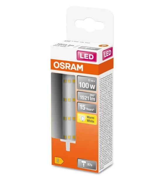 Bec LED Osram LINE, R7s, 13W 100W, 1521 lm, lumina calda 2700K, 118mm, Ø29mm