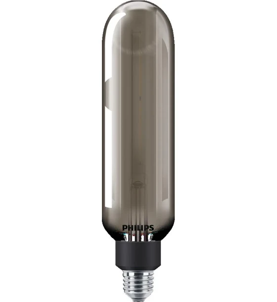 Bec LED vintage decorativ Philips Giant T65, EyeComfort, E27, 6.5W 20W, 200 lm, lumina calda 1800K, dimabil, Fumuriu, 27.3x6.6 cm