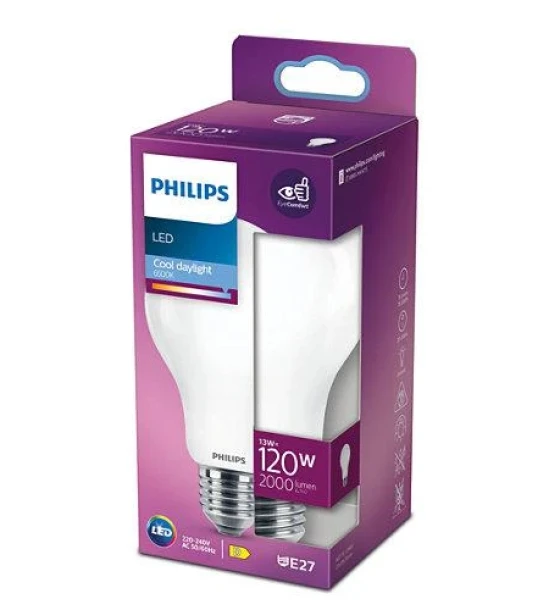 Bec LED Philips Classic A67, EyeComfort, E27, 13W 120W, 2000 lm, luminarece 6500K, mat