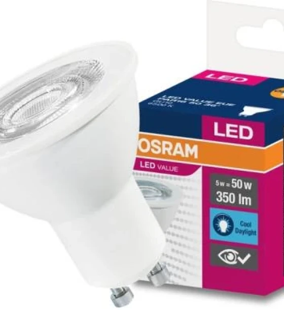 Bec LED Osram Value PAR16, GU10, 5W 50W, 350 lm, lumina rece 6500K