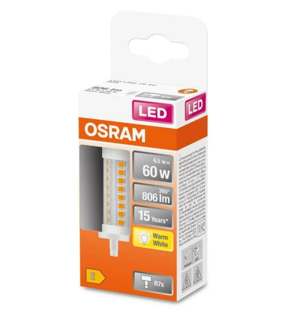 Bec LED Osram LINE, R7s, 6.5W 60W, 806 lm, lumina calda 2700K, 78mm, Ø29mm