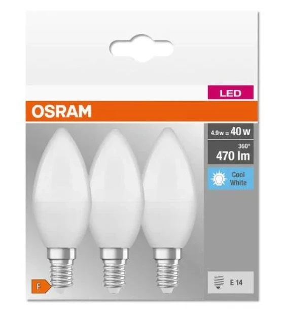 3 Becuri LED Osram Base Classic B, E14, 4.9W 40W, 470 lm, luminaneutra 4000K