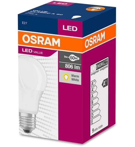 Bec LED Osram Value Classic A, E27, 8.5W 60W, 806 lm, lumina calda 2700K