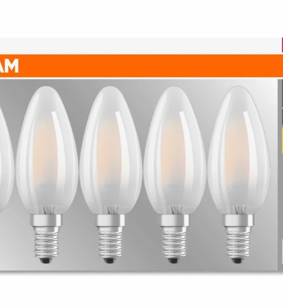 5 Becuri LED Osram Base Classic B, E14, 4W 40W, 470 lm, luminacalda 2700K, semi-transparent