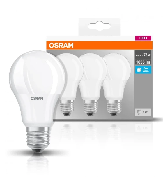 3 Becuri LED Osram Base Classic A, E27, 10W 75W, 1055 lm, lumina neutra 4000K