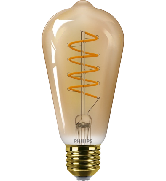 Bec LED vintage decorativ Philips Classic Gold Bulb ST64, EyeComfort, E27, 4W 25W, 250 lm, lumina calda 1800K, dimabil, cu filament