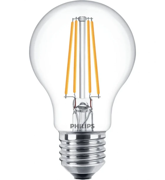 Bec LED Philips Classic A60, EyeComfort, E27, 7W 60W, 806 lm, luminacalda 2700K, cu filament