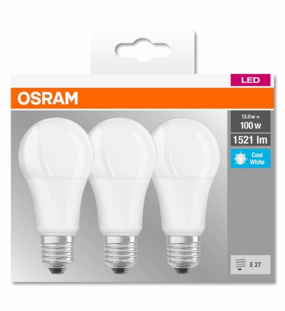 3 Becuri LED Osram Base Classic A, E27, 13W 100W, 1521 lm, lumina neutra 4000K