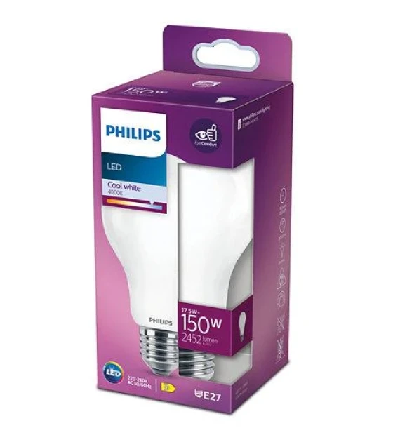 Bec LED Philips Classic A67, EyeComfort, E27, 17.5W 150W, 2452 lm, lumina neutra 4000K, mat