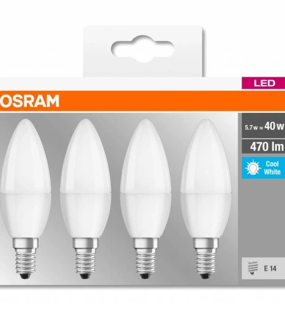 4 Becuri LED Osram Base Classic B, E14, 4.9W 40W, 470 lm, luminaneutra 4000K