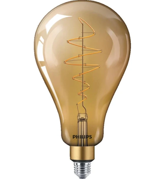 Bec LED vintage decorativ Philips Classic Gold Giant A160, EyeComfort, E27, 7W 40W, 470 lm, lumina calda 1800K, dimabil, cu fillament, 29.3x16.2cm
