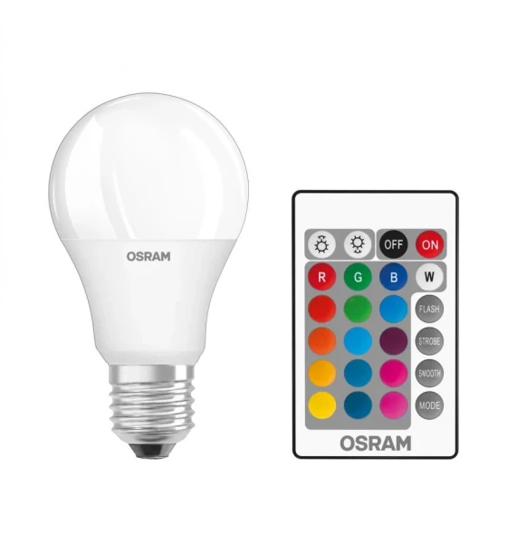 Pachet 2 Becuri LED RGB Osram Star Classic A, E27, 9.7W 60W, 806 lm, lumina alba si color 2700K-6500K + Telecomanda