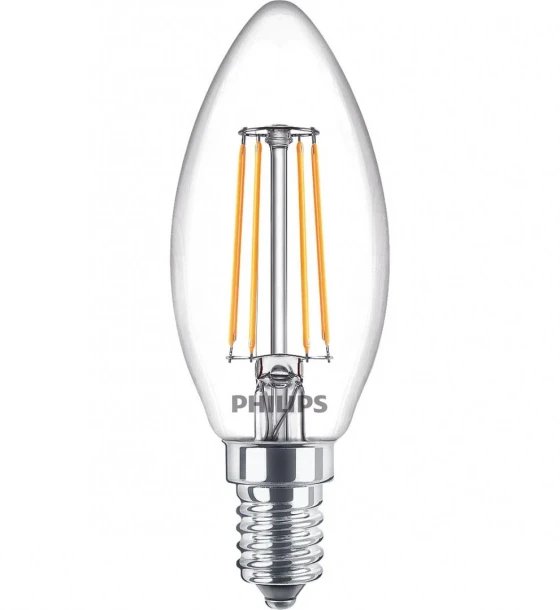 3 Becuri LED Philips Classic B35, E14, 4.3W 40W, 470 lm, luminacalda 2700K, cu filament