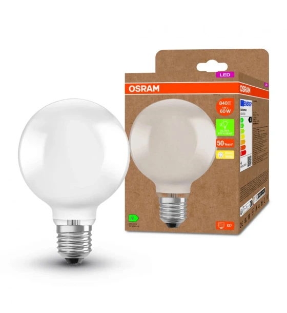 Bec LED Osram Globe A95, Ultra Efficient Light, E27, 4W 60W, 840 lm, lumina calda 3000K