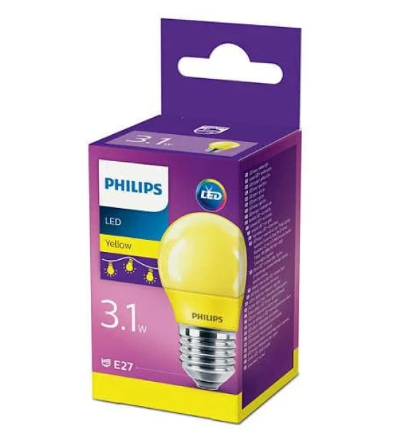 Bec LED Philips COLORED YELLOW P45, E27, 3.1W 25W, lumina galbena