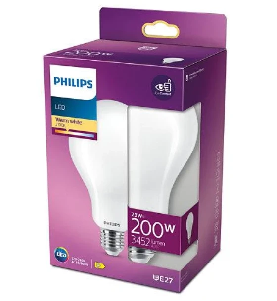 Bec LED Philips Classic A95, EyeComfort, E27, 23W 200W, 3452 lm, lumina calda 2700K, mat