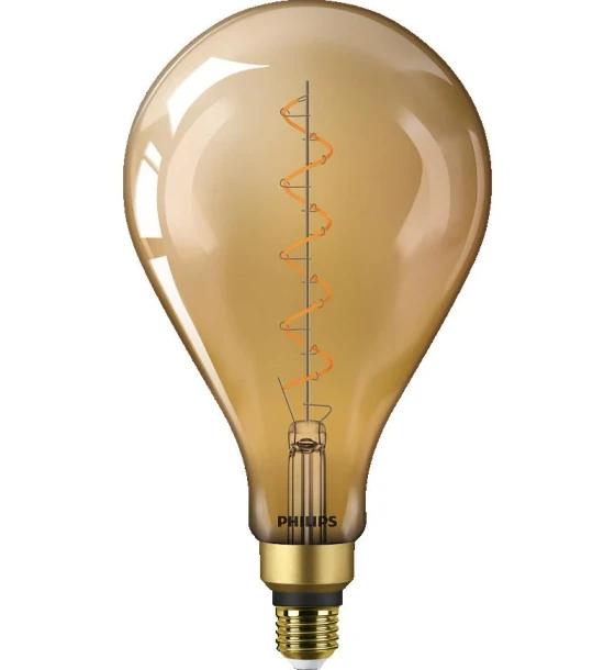 Bec LED vintage decorativ Philips Classic Gold Giant A160, EyeComfort, E27, 4.5W 28W, 300 lm, lumina calda 1800K, cu filament, 29.3x16.2cm