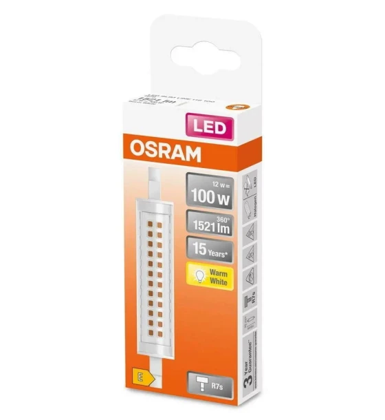 Bec LED Osram SLIM LINE, R7s, 12W 100W, 1521 lm, lumina calda 2700K, 118mm, Ø20mm