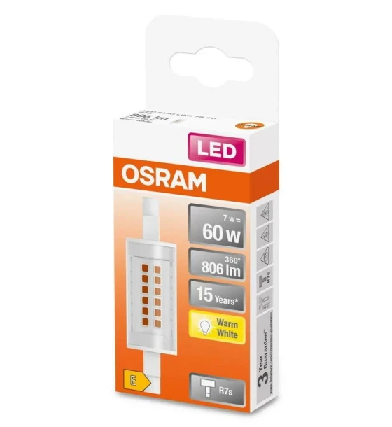 Bec LED Osram SLIM LINE, R7s, 7W 60W, 806 lm, lumina calda 2700K, 78mm, Ø20mm