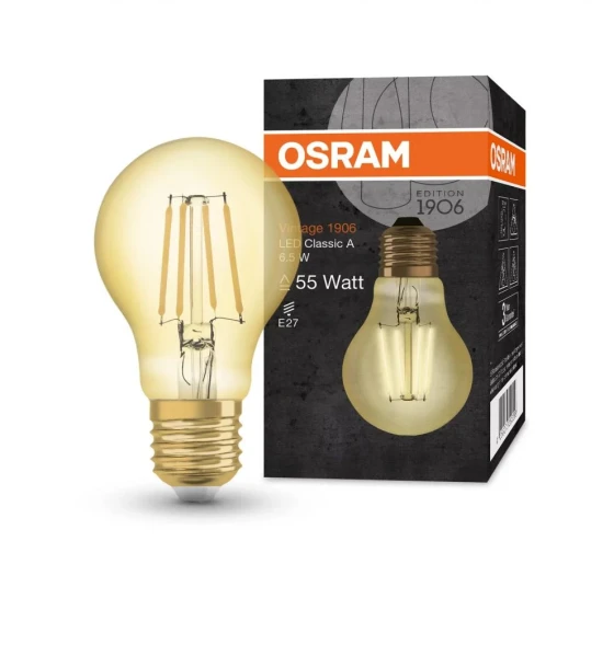 Bec LED Osram Vintage 1906 CLAS A, E27, 6.5W 50W, 650 lm, lumina calda 2400K, cu filament