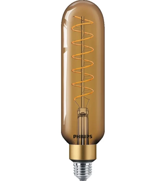 Bec LED vintage decorativ Philips Classic Gold Giant T65, EyeComfort, E27, 7W 40W, 470 lm, lumina calda 1800K, dimabil, cu filament, 27.3x6.6cm