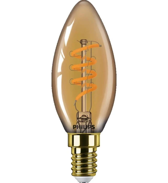 Bec LED vintage decorativ Philips Classic Gold Candle B35, EyeComfort, E14, 2.5W 15W, 136 lm, lumina calda 1800K, dimabil, cu filament