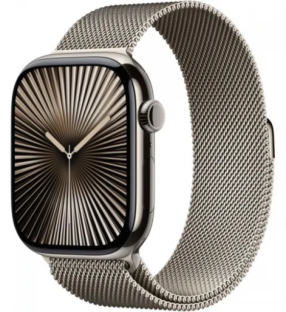 SmartWatch Apple Watch S10 Titanium, 1.96inch, 4G, Curea Inox S/M, Natural Milanese Loop