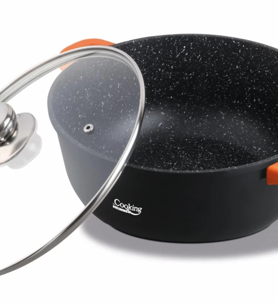 Semioala aluminiu turnat+capac, 24 cm x 11.5 cm, 4.4 l, dark line, cooking by heinner