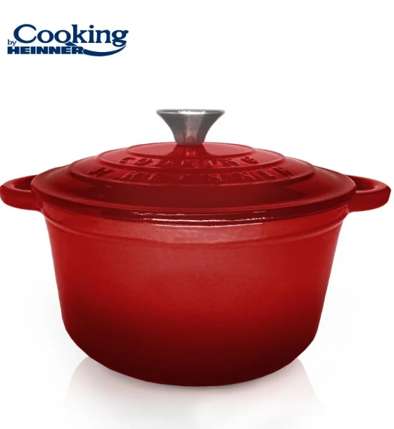 Semioala fonta emailata+capac 28X13 cm, 6L, red line, cooking by heinner