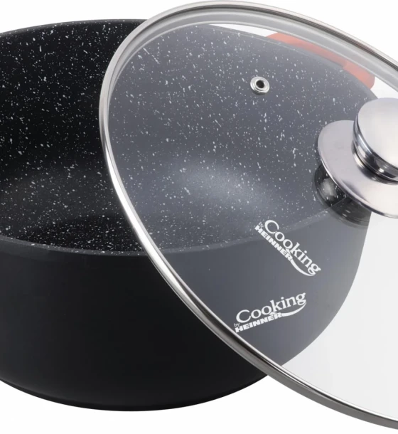 Semioala aluminiu turnat +capac, 28 cm x 12.5 cm, 6.5 l, dark line, cooking by heinner