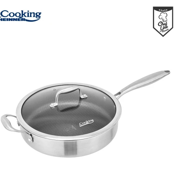 Tigaie adanca inox +capac sticla in 3 straturi 28x7.5CM, 4.2 l, TITANIUM3, cooking by heinner