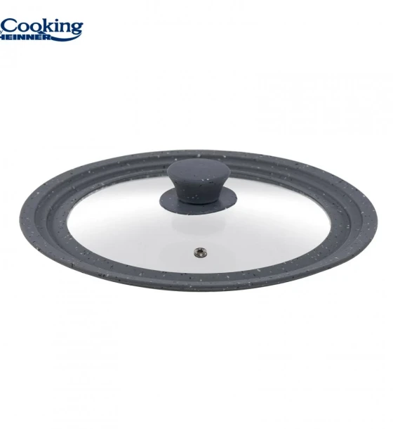 Oala Capac sticla cu margine din silicon ajustabila pe 3 dimensiuni 28 cm, gri, cooking by heinner