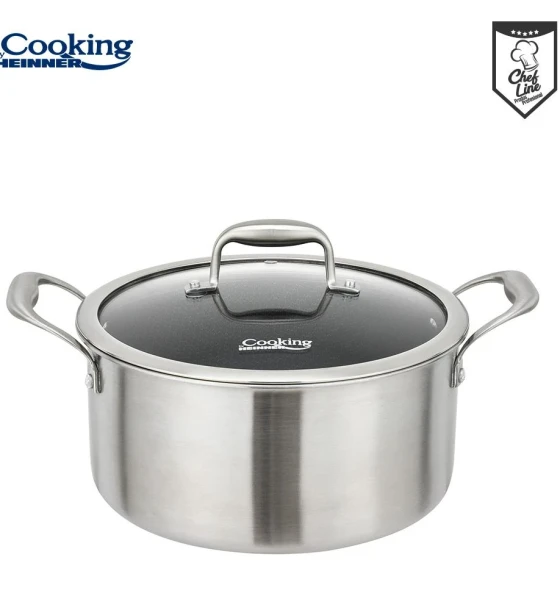Semioala inox+capac sticla in 3 straturi 28x13 cm, 7 l, TITANIUM3, cooking by heinner
