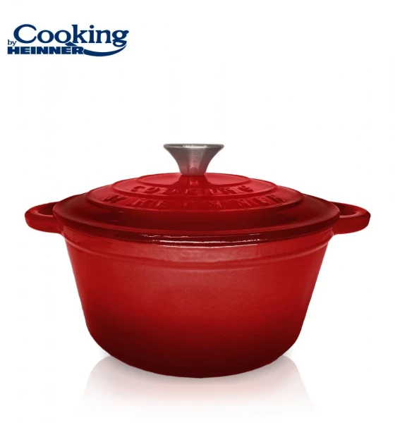 Cratita fonta emailata+capac 22X9.5CM, 2.9L, red line, cooking by heinner