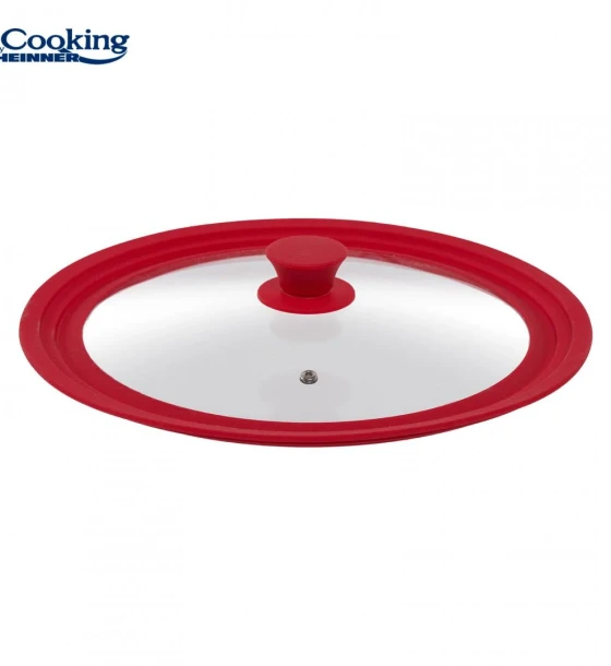 Oala Capac sticla cu margine din silicon ajustabila pe 3 dimensiuni 28 cm, rosu, cooking by heinner