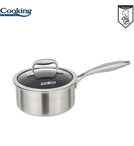 Oala Caserola inox+capac sticla in 3 straturi 18X9 cm, 2 l, TITANIUM3, cooking by heinner