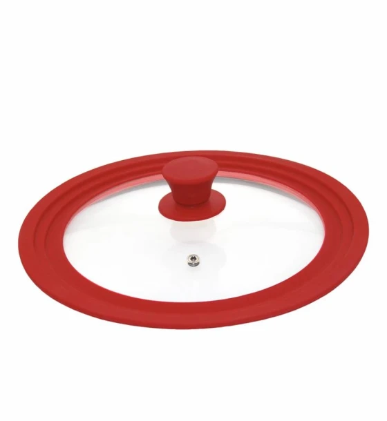 Oala Capac sticla cu margine din silicon ajustabila pe 3 dimensiuni 22 cm, rosu, cooking by heinner