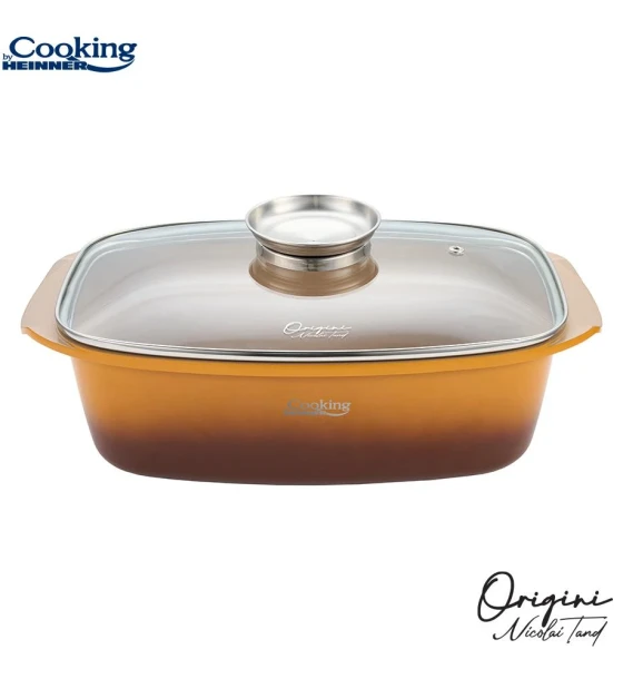 Tava roaster din aluminiu turnat + capac 39 x 22.5 x 11 cm, 5.3L, nicolai tand, origini, cooking by heinner