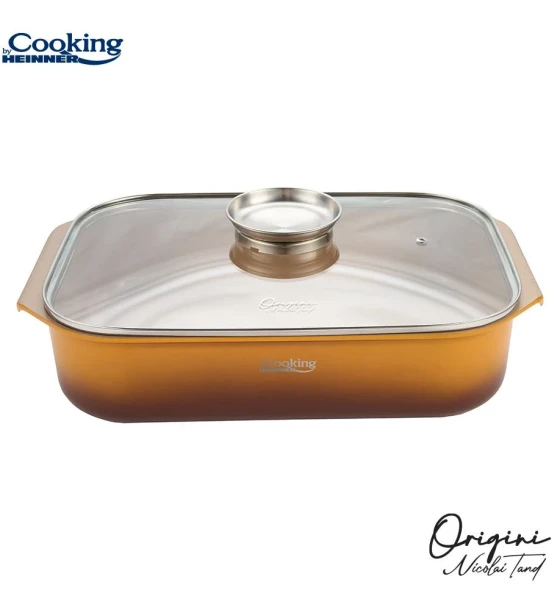 Tava inalta cuptor din aluminiu turnat + capac 39 x 26 x 8.5 cm, 6 l, nicolai tand, origini, cooking by heinner